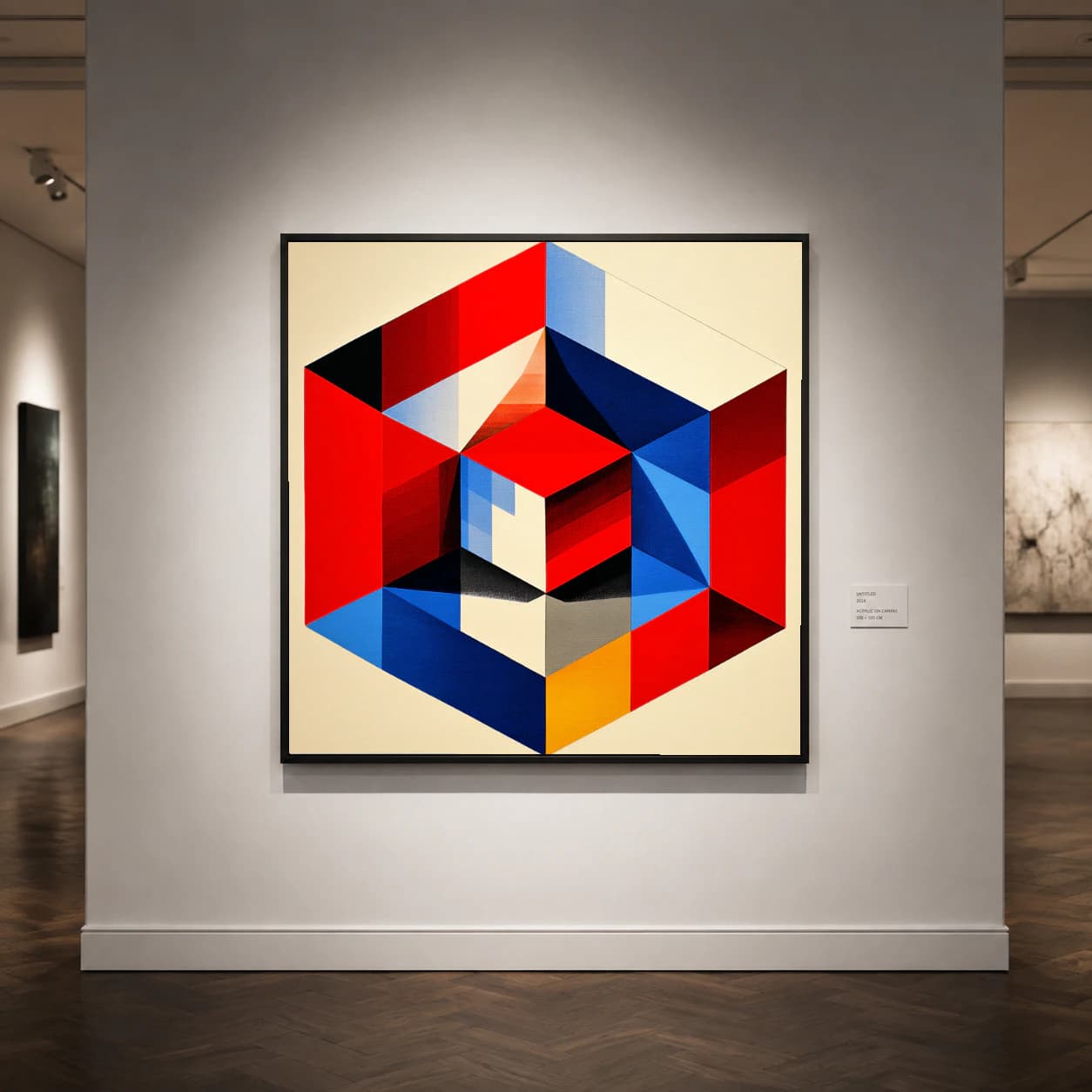 Ilusión Abstracta de Hexágono Geométrico en Rojo y Azul