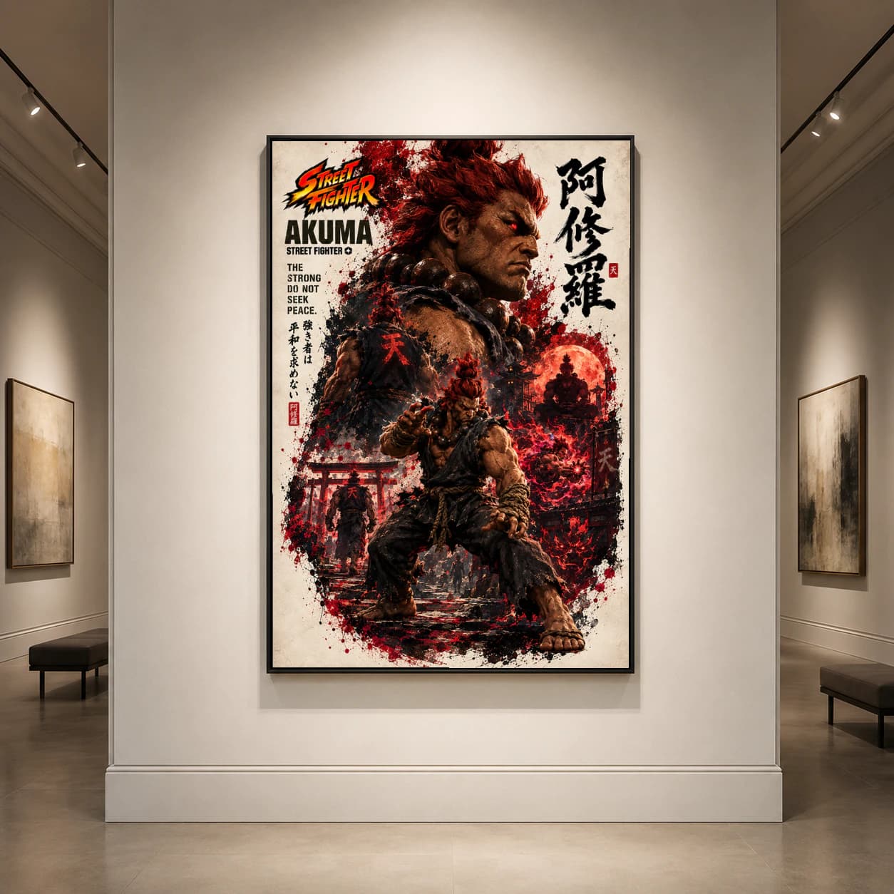 Akuma Street Fighter Rot und Schwarz Wandkunst Poster